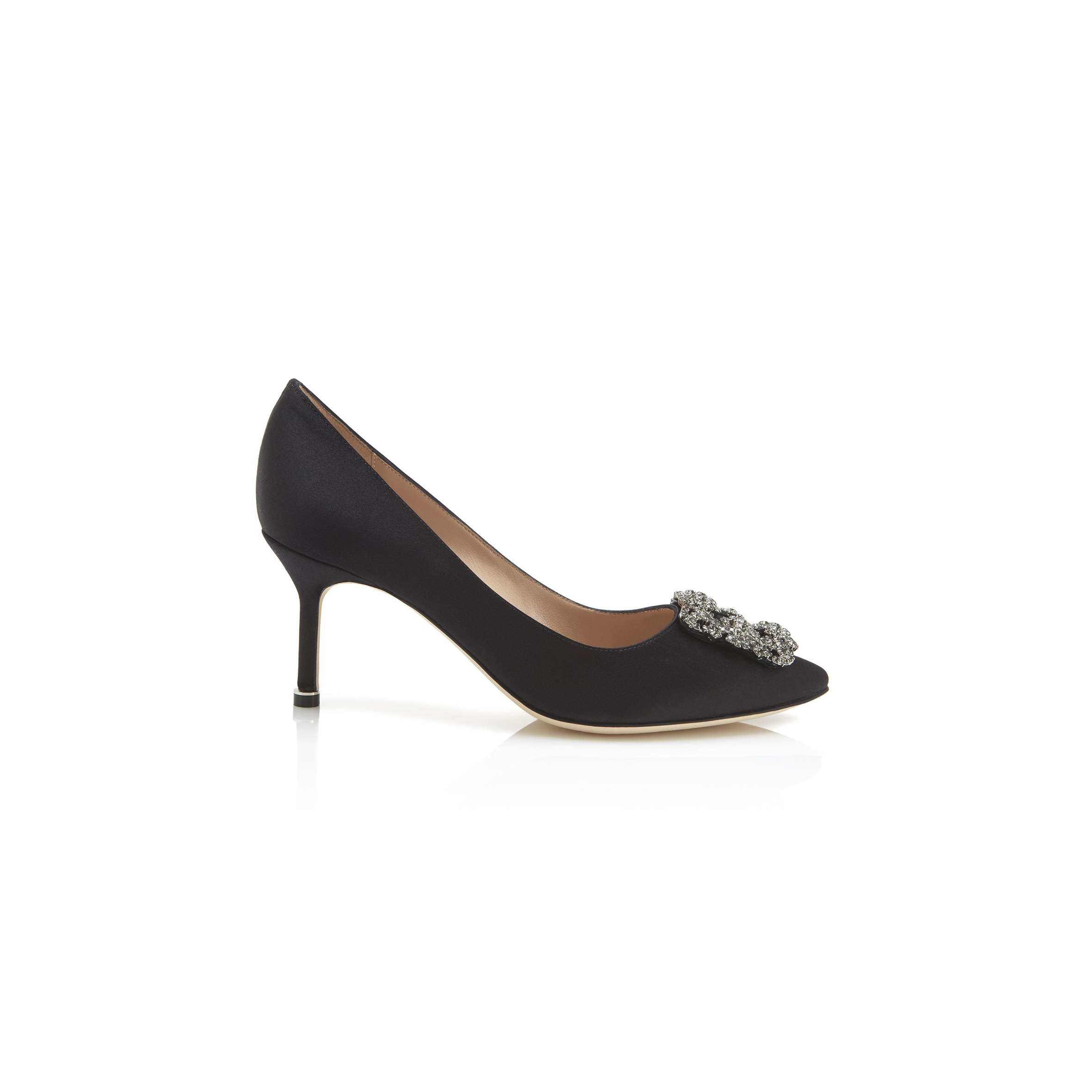 MANOLO BLAHNIK HANGISI 70 BLACK SATIN JEWEL BUCKLE PUMPS 9XX-0662-0042